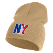 Liberty New York City Embroidered 8 Inch Solid Knit Short Beanie Made in USA - Stone OSFM
