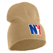 Liberty New York City Embroidered 8 Inch Solid Knit Short Beanie Made in USA - Stone OSFM
