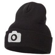 Camera Design Photographer Embroidered Knitted Long Beanie