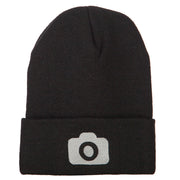 Camera Design Photographer Embroidered Knitted Long Beanie