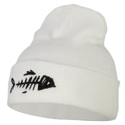 Fish Bone Embroidered Knitted Long Beanie