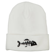 Fish Bone Embroidered Knitted Long Beanie