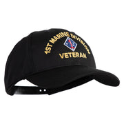 1st Marine Division Veteran Embroidered 6 Panel Structured Cotton Twill Cap Made in USA - Black OSFM