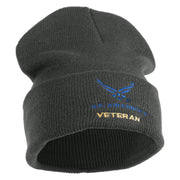 US Air Force Veteran with Wing Logo Embroidered 12 Inch Long Beanie - Charcoal OSFM