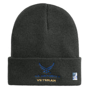 US Air Force Veteran with Wing Logo Embroidered 12 Inch Long Beanie - Charcoal OSFM