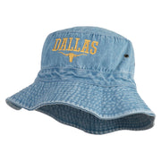 Longhorn Dallas Texas Embroidered Pigment Dyed Bucket Hat - Light-Denim OSFM