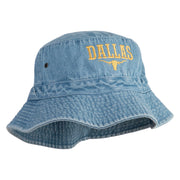 Longhorn Dallas Texas Embroidered Pigment Dyed Bucket Hat - Light-Denim OSFM
