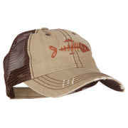 Fish Bone Embroidered Low Profile Cotton Mesh Cap