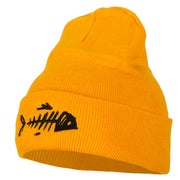 Fish Bone Embroidered Knitted Long Beanie