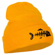 Fish Bone Embroidered Knitted Long Beanie