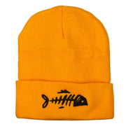 Fish Bone Embroidered Knitted Long Beanie