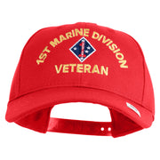 1st Marine Division Veteran Embroidered 6 Panel Structured Cotton Twill Cap Made in USA - Red OSFM
