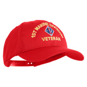 1st Marine Division Veteran Embroidered 6 Panel Structured Cotton Twill Cap Made in USA - Red OSFM