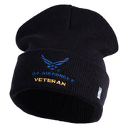 US Air Force Veteran with Wing Logo Embroidered 12 Inch Long Beanie - Black OSFM