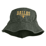 Longhorn Dallas Texas Embroidered Pigment Dyed Bucket Hat - Dark-Green OSFM