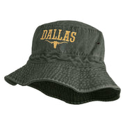 Longhorn Dallas Texas Embroidered Pigment Dyed Bucket Hat - Dark-Green OSFM