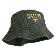 Longhorn Dallas Texas Embroidered Pigment Dyed Bucket Hat - Dark-Green OSFM