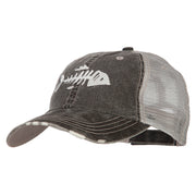 Fish Bone Embroidered Low Profile Cotton Mesh Cap