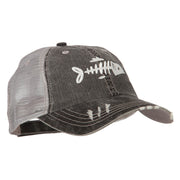 Fish Bone Embroidered Low Profile Cotton Mesh Cap