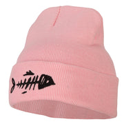 Fish Bone Embroidered Knitted Long Beanie