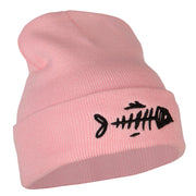 Fish Bone Embroidered Knitted Long Beanie