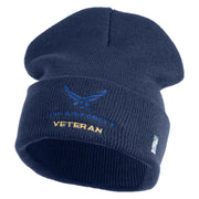 US Air Force Veteran with Wing Logo Embroidered 12 Inch Long Beanie - Navy OSFM