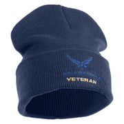 US Air Force Veteran with Wing Logo Embroidered 12 Inch Long Beanie - Navy OSFM