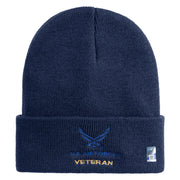 US Air Force Veteran with Wing Logo Embroidered 12 Inch Long Beanie - Navy OSFM