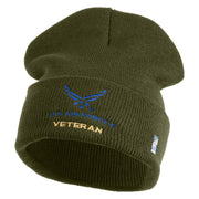 US Air Force Veteran with Wing Logo Embroidered 12 Inch Long Beanie - Olive OSFM