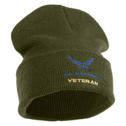US Air Force Veteran with Wing Logo Embroidered 12 Inch Long Beanie - Olive OSFM