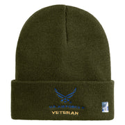 US Air Force Veteran with Wing Logo Embroidered 12 Inch Long Beanie - Olive OSFM