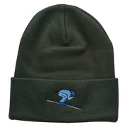 Skiing Embroidered 12 Inch Long Beanie