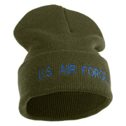 US Air Force Blue Letter Logo Embroidered 12 Inch Knit Long Beanie - Olive OSFM
