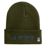 US Air Force Blue Letter Logo Embroidered 12 Inch Knit Long Beanie - Olive OSFM