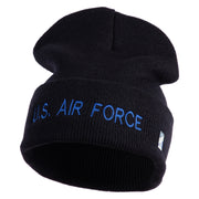 US Air Force Blue Letter Logo Embroidered 12 Inch Knit Long Beanie - Black OSFM