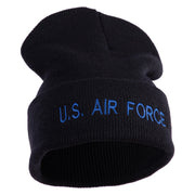 US Air Force Blue Letter Logo Embroidered 12 Inch Knit Long Beanie - Black OSFM