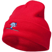 Skiing Embroidered 12 Inch Long Beanie