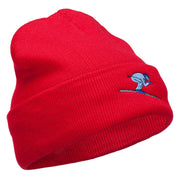 Skiing Embroidered 12 Inch Long Beanie