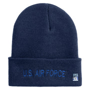 US Air Force Blue Letter Logo Embroidered 12 Inch Knit Long Beanie - Navy OSFM
