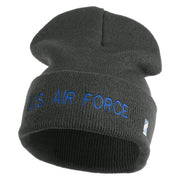 US Air Force Blue Letter Logo Embroidered 12 Inch Knit Long Beanie - Charcoal OSFM