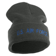 US Air Force Blue Letter Logo Embroidered 12 Inch Knit Long Beanie - Charcoal OSFM