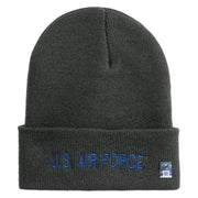 US Air Force Blue Letter Logo Embroidered 12 Inch Knit Long Beanie - Charcoal OSFM