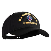 U.S. Marine Corps 1st Marine Division Embroidered 6 Panel Structured Cotton Twill Cap Made in USA - Black OSFM