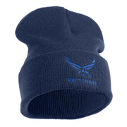 US Air Force Wing with Retired Logo Embroidered 12 Inch Long Beanie - Navy OSFM