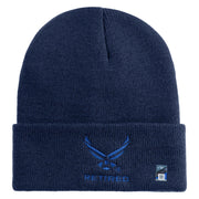 US Air Force Wing with Retired Logo Embroidered 12 Inch Long Beanie - Navy OSFM