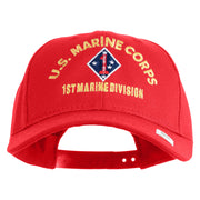 U.S. Marine Corps 1st Marine Division Embroidered 6 Panel Structured Cotton Twill Cap Made in USA - Red OSFM