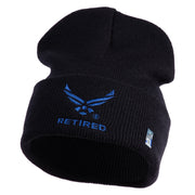 US Air Force Wing with Retired Logo Embroidered 12 Inch Long Beanie - Black OSFM