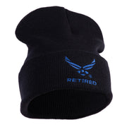 US Air Force Wing with Retired Logo Embroidered 12 Inch Long Beanie - Black OSFM