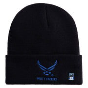 US Air Force Wing with Retired Logo Embroidered 12 Inch Long Beanie - Black OSFM