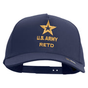 Licensed Star U.S. Army Retired Military Embroidered Solid Cotton Twill 5 Panel Prostyle Snap Cap - Navy OSFM